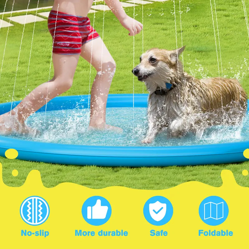 Pecute Dog Splash Pad Sprinkler Mat, Non-Slip Durable Thick PVC Backyard Water Play Mat for Dogs(without PVC pipe ), Portable Pet Wading Pool & Summer Outdoor Toy, dealsforyoudays,petlover,summer essential,summervibes Swimming Pool Set Kiddie Inflatable