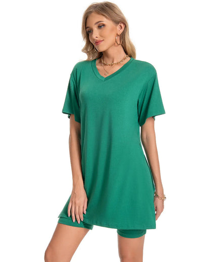 Women's Summer Casual Set: Loose T-Shirt and Biker Shorts – Reversible Athleisure Set