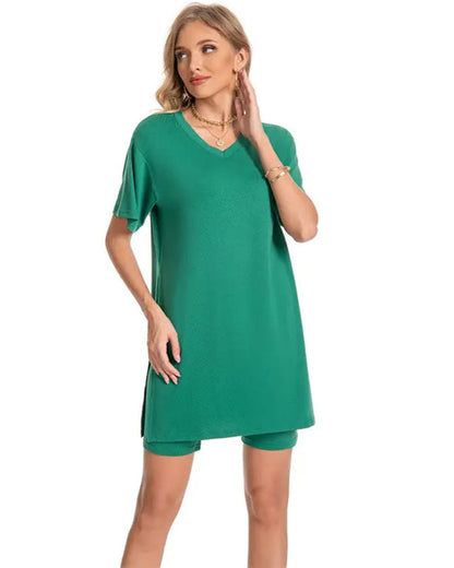 Women's Summer Casual Set: Loose T-Shirt and Biker Shorts – Reversible Athleisure Set