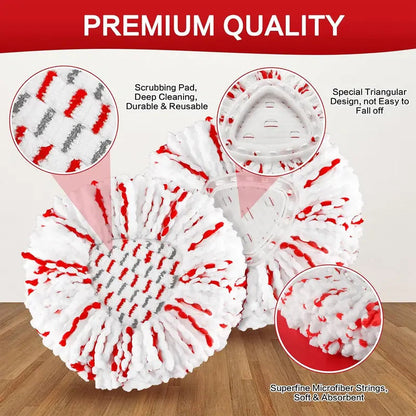 Mop Head Replacement – Built-In Red Scrub Pads For 40% Faster Deep Cleaning