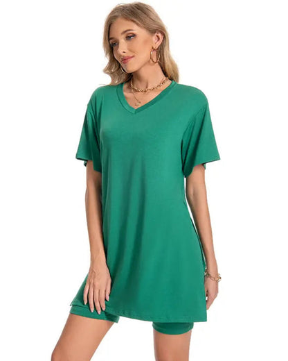 Women's Summer Casual Set: Loose T-Shirt and Biker Shorts – Reversible Athleisure Set