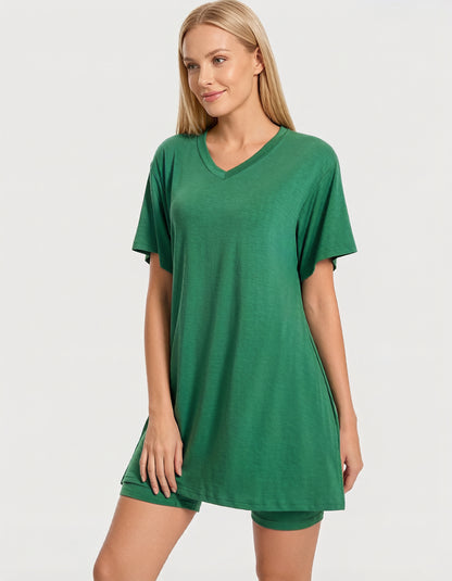 Women's Summer Casual Set: Loose T-Shirt and Biker Shorts – Reversible Athleisure Set