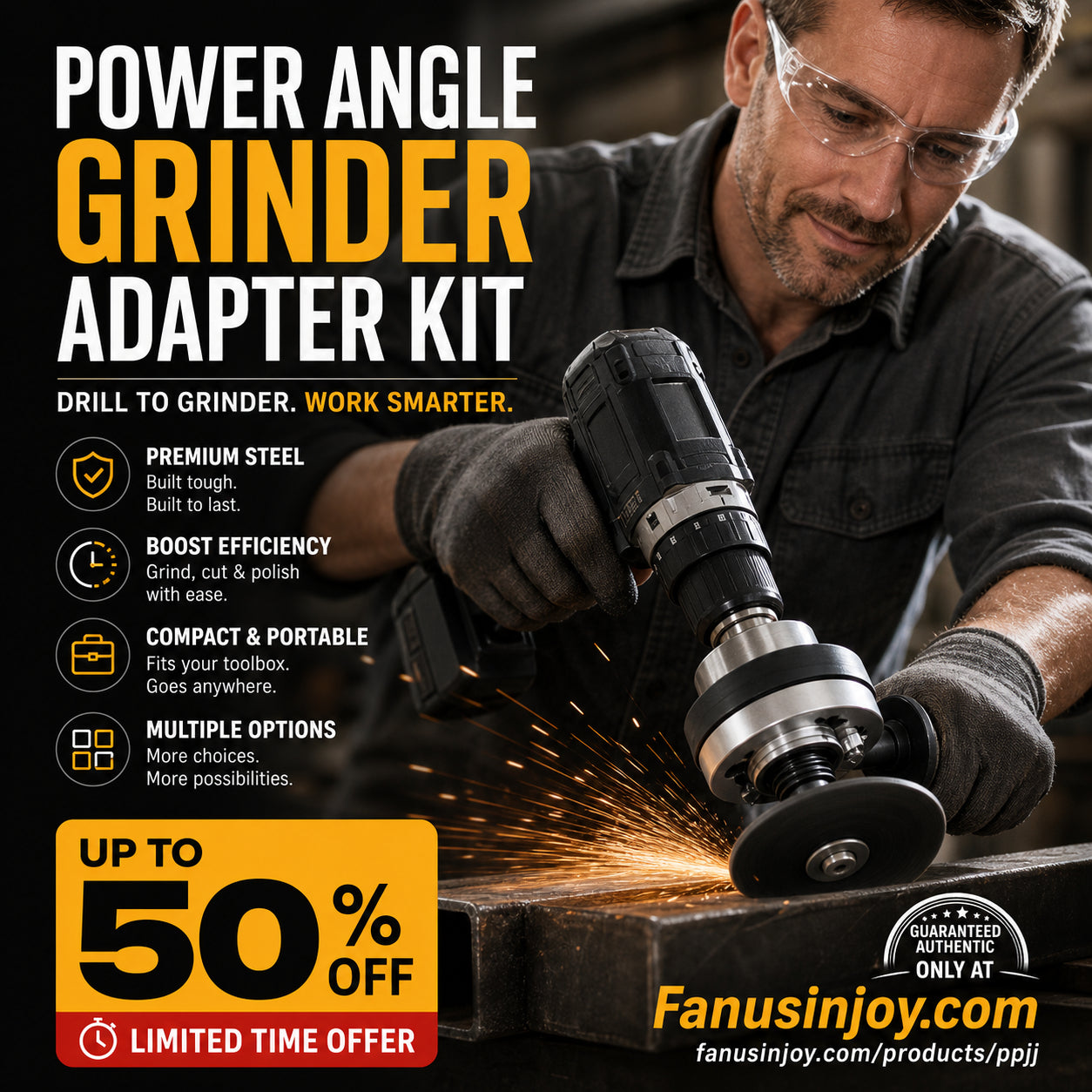 🏭Factory Special 🔥50% Off！🛠️Faster, smoother and easier to use！Heavy Duty Drill to Angle Grinder Adapter