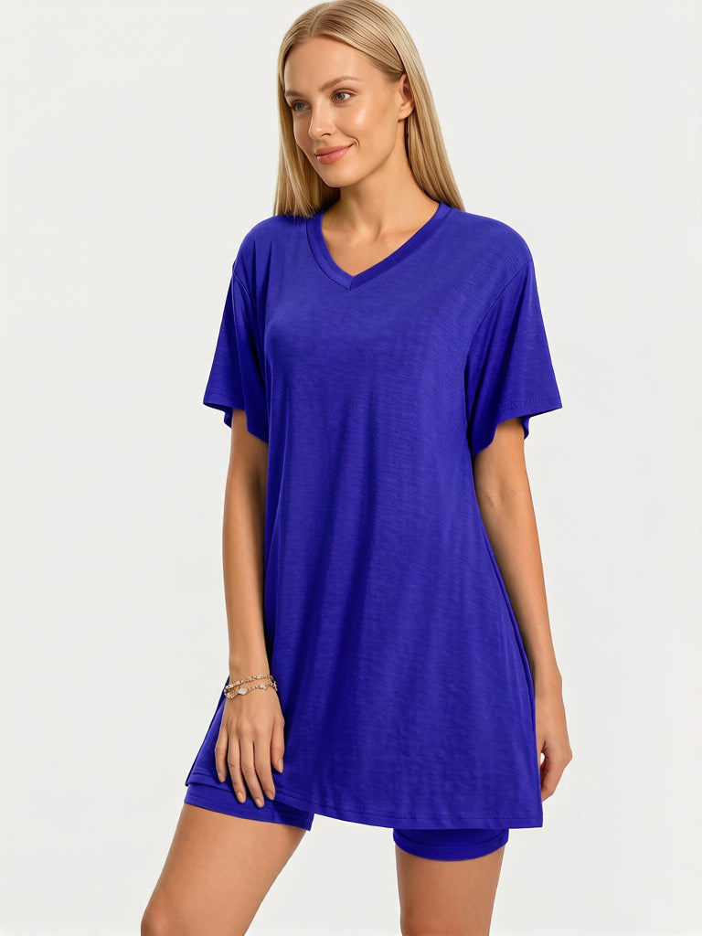 Women's Summer Casual Set: Loose T-Shirt and Biker Shorts – Reversible Athleisure Set