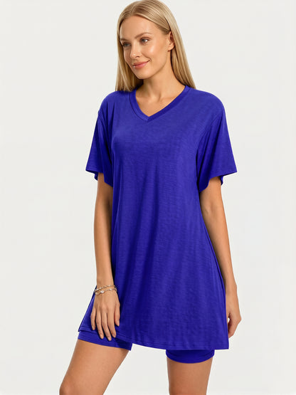 Women's Summer Casual Set: Loose T-Shirt and Biker Shorts – Reversible Athleisure Set