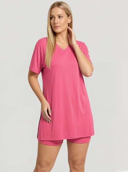 Women's Summer Casual Set: Loose T-Shirt and Biker Shorts – Reversible Athleisure Set