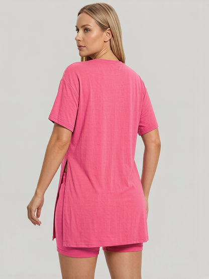 Women's Summer Casual Set: Loose T-Shirt and Biker Shorts – Reversible Athleisure Set