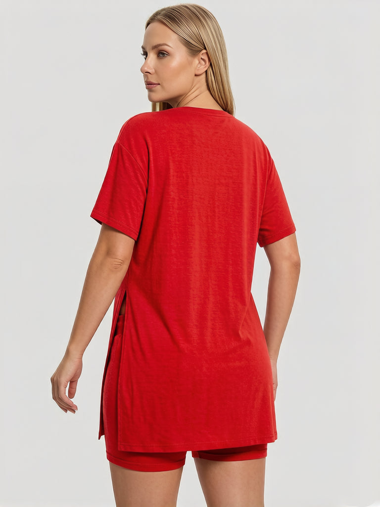 Women's Summer Casual Set: Loose T-Shirt and Biker Shorts – Reversible Athleisure Set