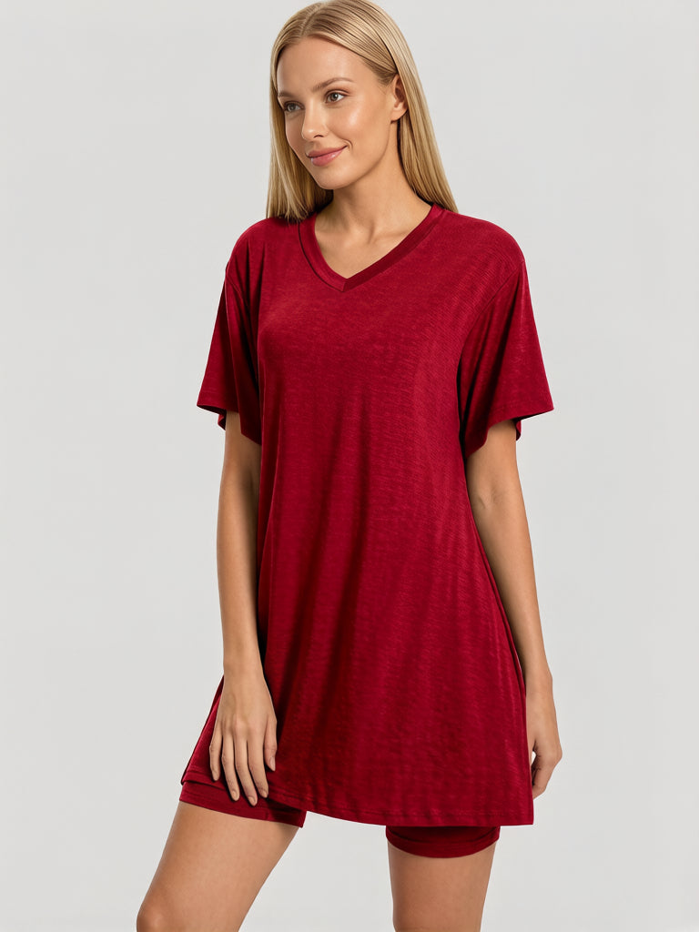 Women's Summer Casual Set: Loose T-Shirt and Biker Shorts – Reversible Athleisure Set