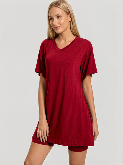 Women's Summer Casual Set: Loose T-Shirt and Biker Shorts – Reversible Athleisure Set