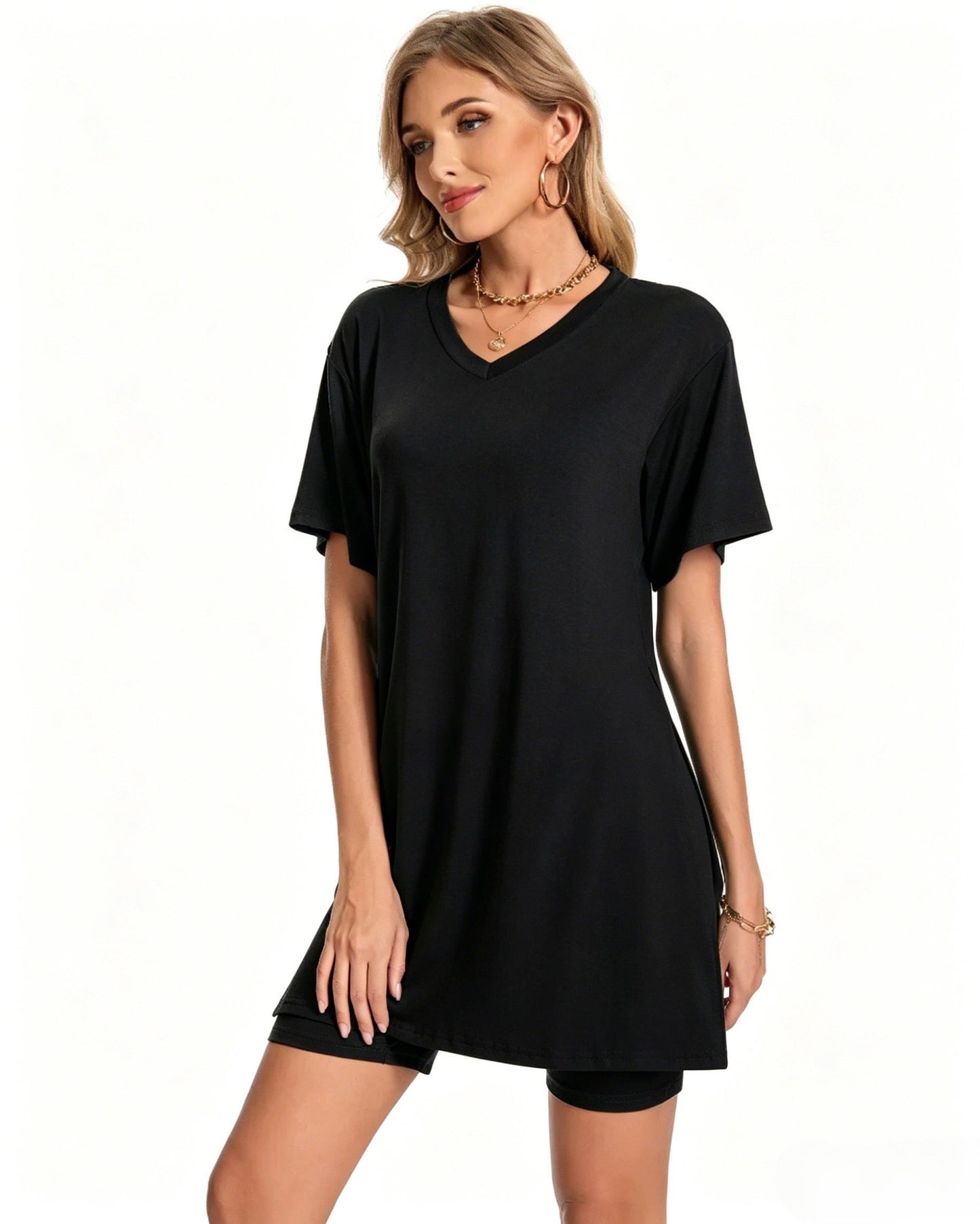 Women's Summer Casual Set: Loose T-Shirt and Biker Shorts – Reversible Athleisure Set