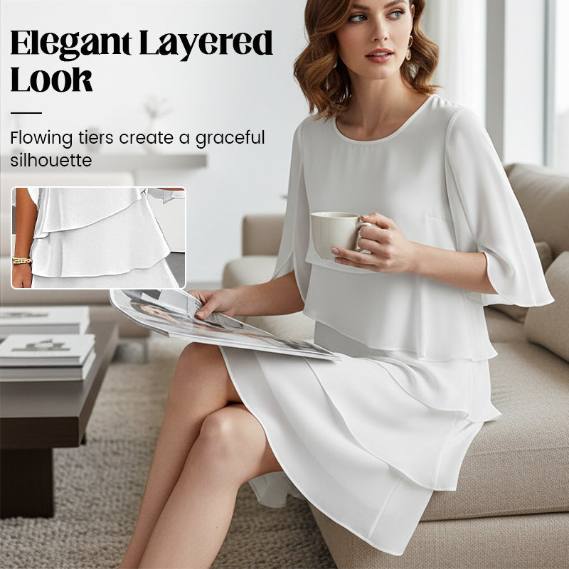 🎁 50% OFF! Women's Elegant Layered Ruffle Sleeve Dress – Effortless Style for Every Occasion 💃