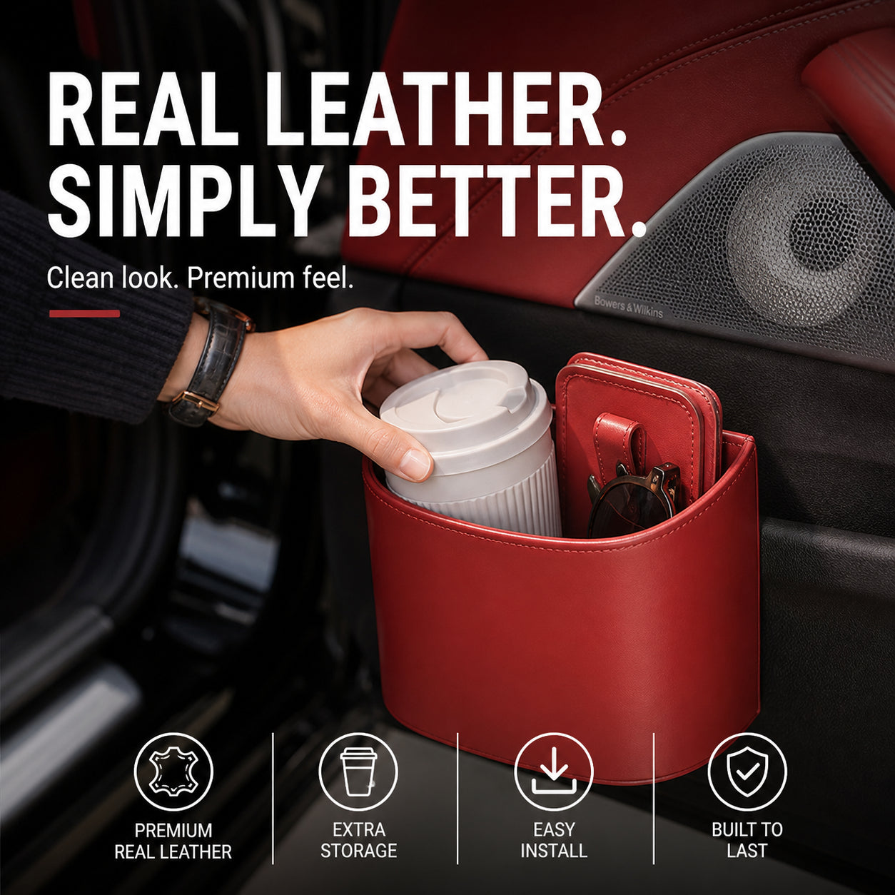🚗 45% OFF! Leather Car Door Cup Holder – Wide‑mouth opening, easy reach for drinks & phone. Clip‑on secure fit. PU leather, tough & stylish. 🛡️✨