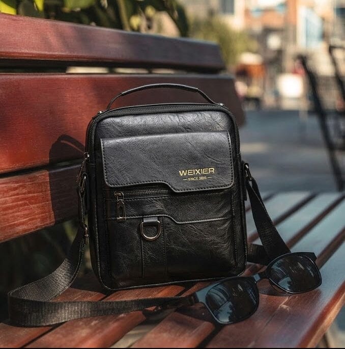 WEIXIER Men's PU Leather Crossbody/Shoulder Bag — Vintage street style, high-capacity bag for commuting and travel, featuring an adjustable strap; suitable for carrying work essentials and makes an ideal gift for men or fathers.