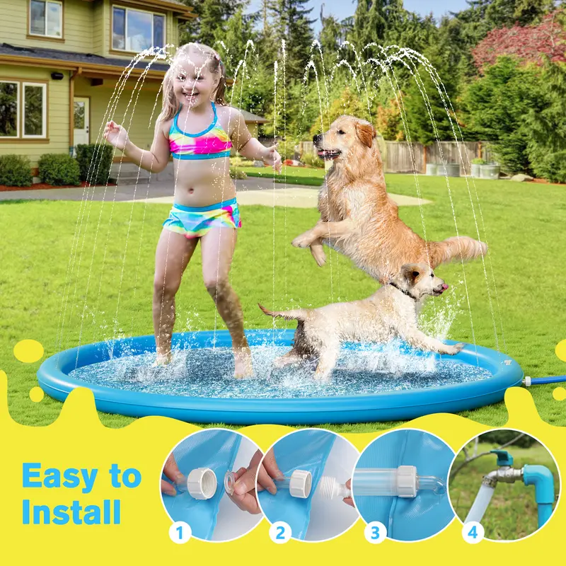 Pecute Dog Splash Pad Sprinkler Mat, Non-Slip Durable Thick PVC Backyard Water Play Mat for Dogs(without PVC pipe ), Portable Pet Wading Pool & Summer Outdoor Toy, dealsforyoudays,petlover,summer essential,summervibes Swimming Pool Set Kiddie Inflatable