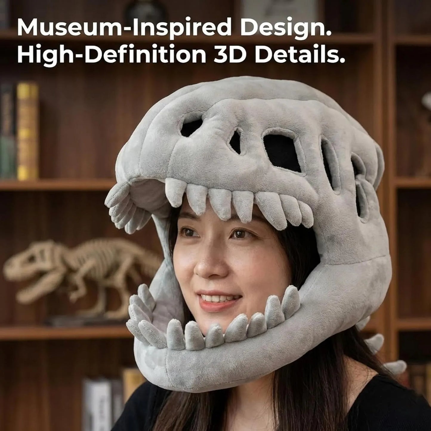 Dinosaur Skeleton Headgear Pillow, 4 Color Options Available, Unisex Cushion, Perfect for Party Cosplay and Sofa Lounging
