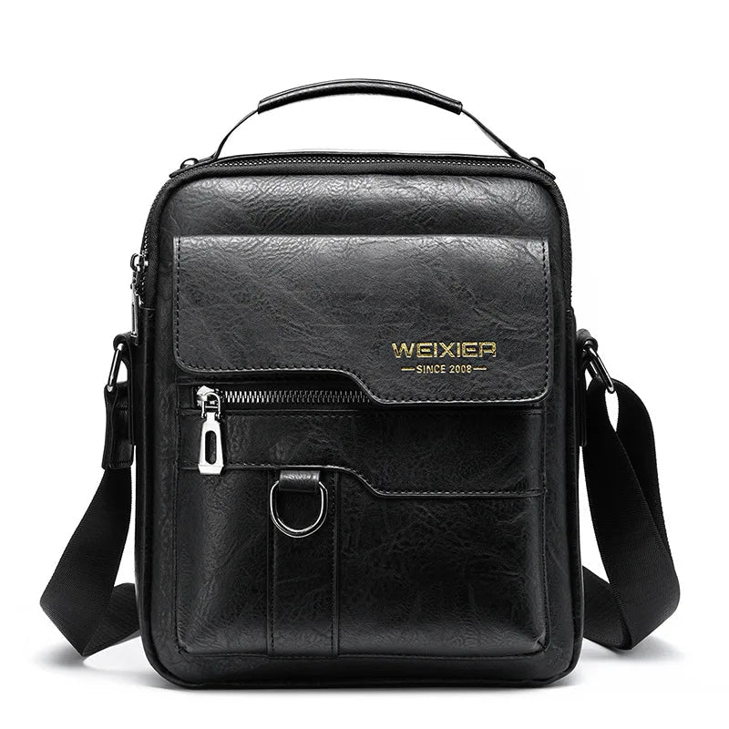 WEIXIER Men's PU Leather Crossbody/Shoulder Bag — Vintage street style, high-capacity bag for commuting and travel, featuring an adjustable strap; suitable for carrying work essentials and makes an ideal gift for men or fathers.