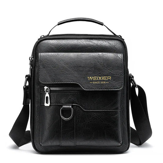 WEIXIER Men's PU Leather Crossbody/Shoulder Bag — Vintage street style, high-capacity bag for commuting and travel, featuring an adjustable strap; suitable for carrying work essentials and makes an ideal gift for men or fathers.
