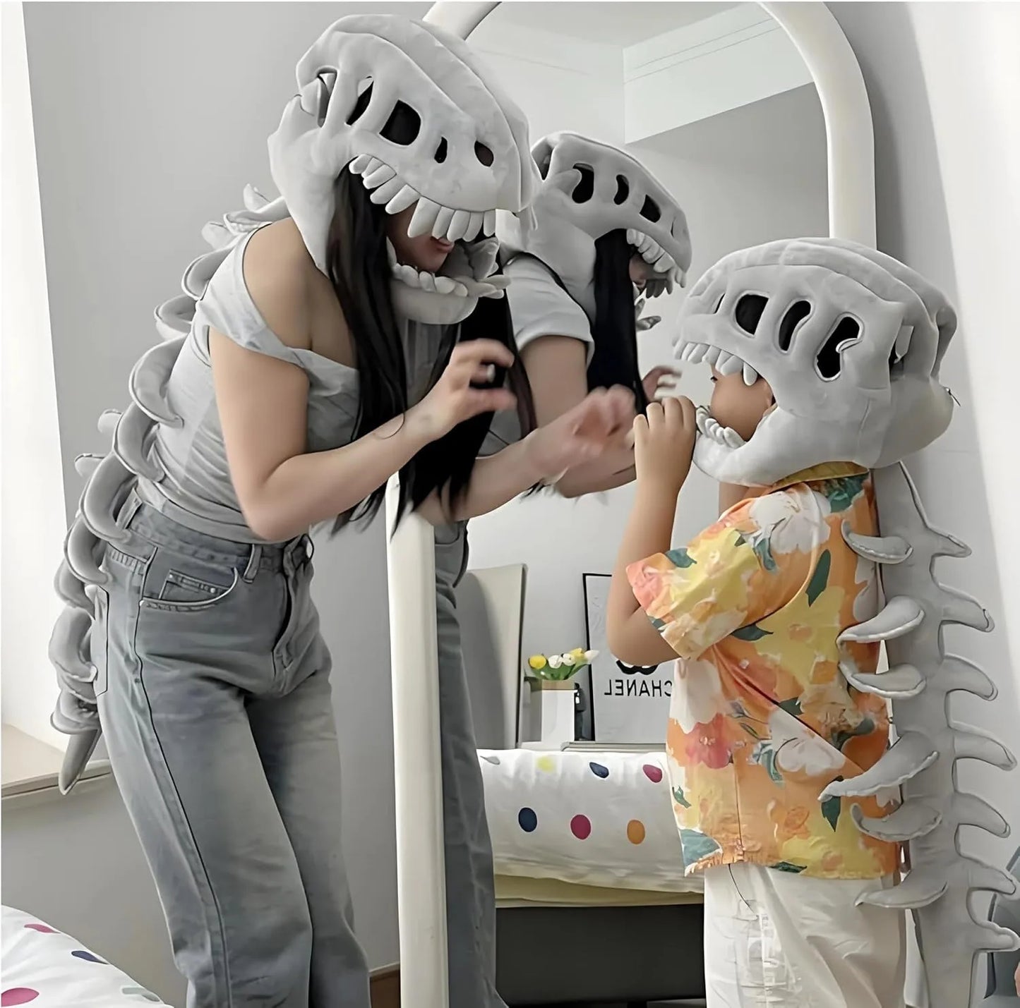 Dinosaur Skeleton Headgear Pillow, 4 Color Options Available, Unisex Cushion, Perfect for Party Cosplay and Sofa Lounging