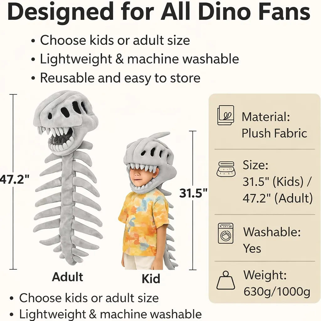 Dinosaur Skeleton Headgear Pillow, 4 Color Options Available, Unisex Cushion, Perfect for Party Cosplay and Sofa Lounging