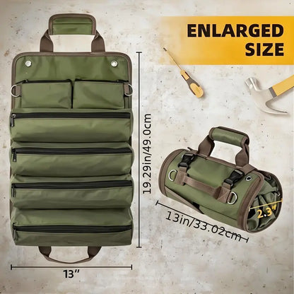 Roll Up Tool Bag with Detachable Tool Pouches Heavy Duty Organizer for Mechanics Electricians Plumbers and Carpenters Foldable Versatile Canvas Garden Tool Bag Backpack Durable, Convenient Tool Pockets, Tool Storage Kit