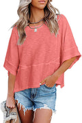 Panel Solid Color Flared Sleeve T-Shirt
