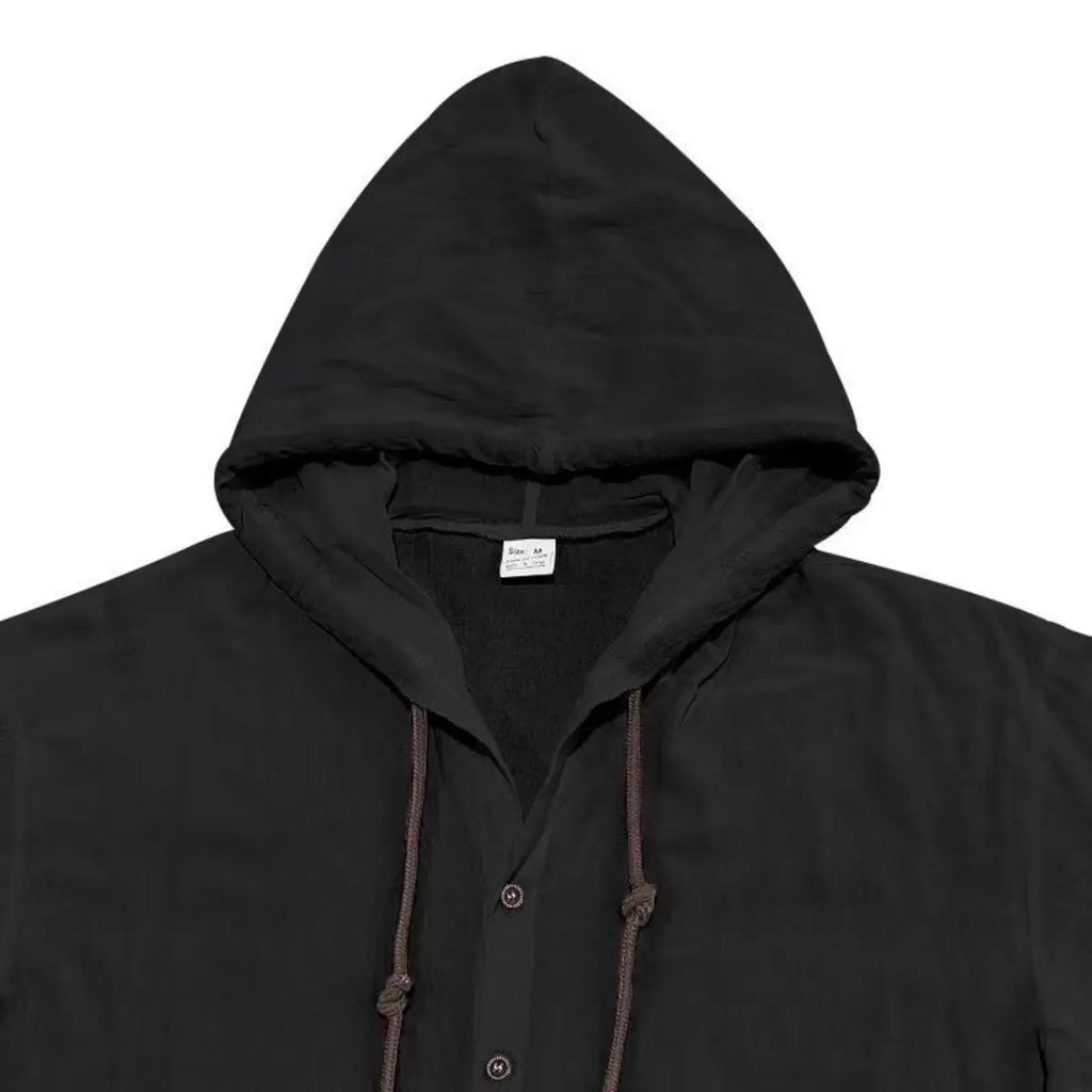 Men’s lightweight two-piece set with a hood, casual vacation style, loose and breathable thin fabric, hooded sweatshirt and wide-leg pants, for summer wear