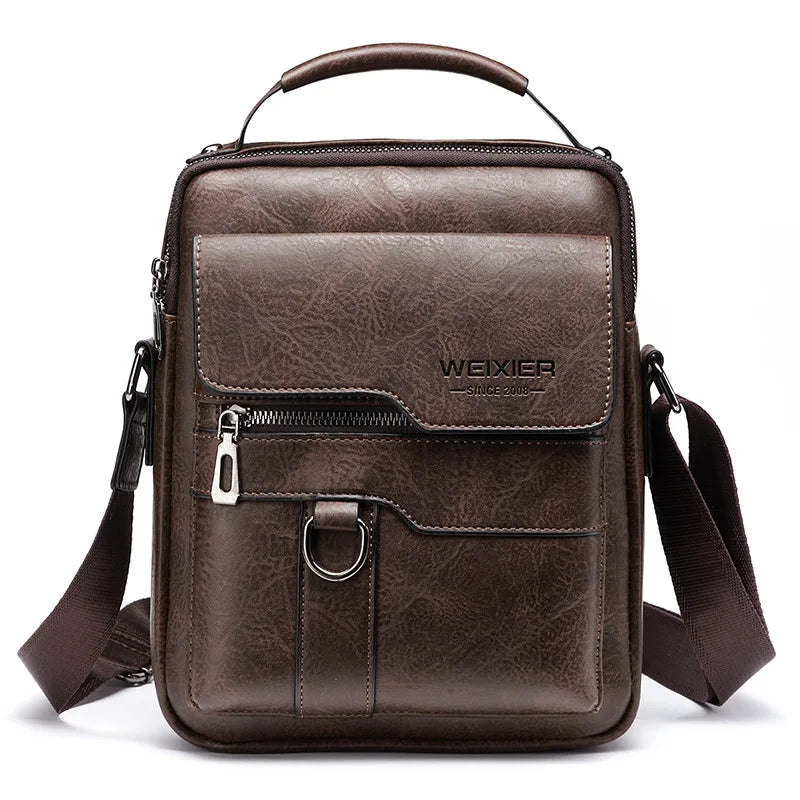 WEIXIER Men's PU Leather Crossbody/Shoulder Bag — Vintage street style, high-capacity bag for commuting and travel, featuring an adjustable strap; suitable for carrying work essentials and makes an ideal gift for men or fathers.