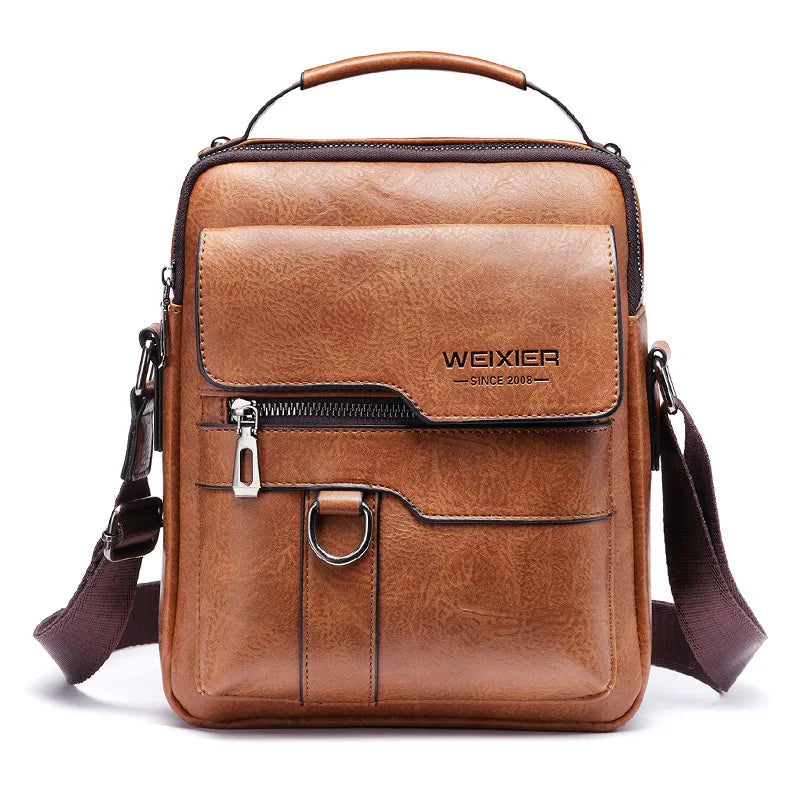 WEIXIER Men's PU Leather Crossbody/Shoulder Bag — Vintage street style, high-capacity bag for commuting and travel, featuring an adjustable strap; suitable for carrying work essentials and makes an ideal gift for men or fathers.